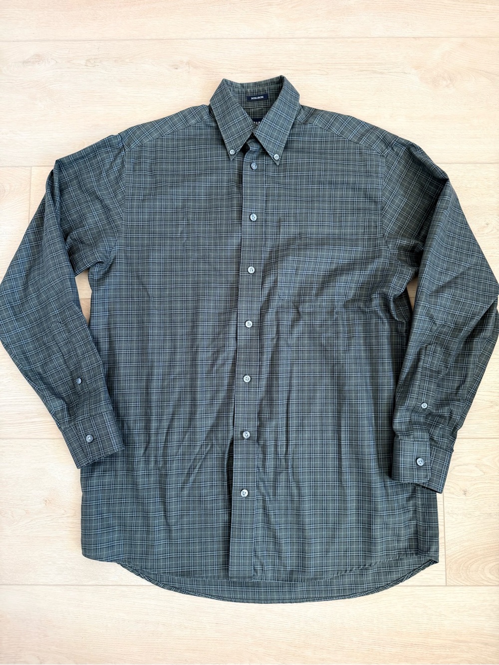 Hathaway Men's Green Plaid Checkered Button-Down Shirt Non-Iron Cotton Size S